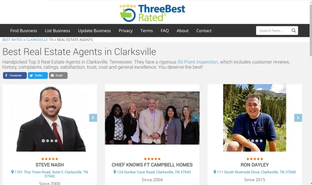 Three Best Rated Real Estate Agents in Clarksville TN