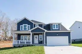 Blue two story home for sell in Clear Springs subdivision in Clarksville TN. Homes in Clear Springs are build by Hawkins Homes LLC.